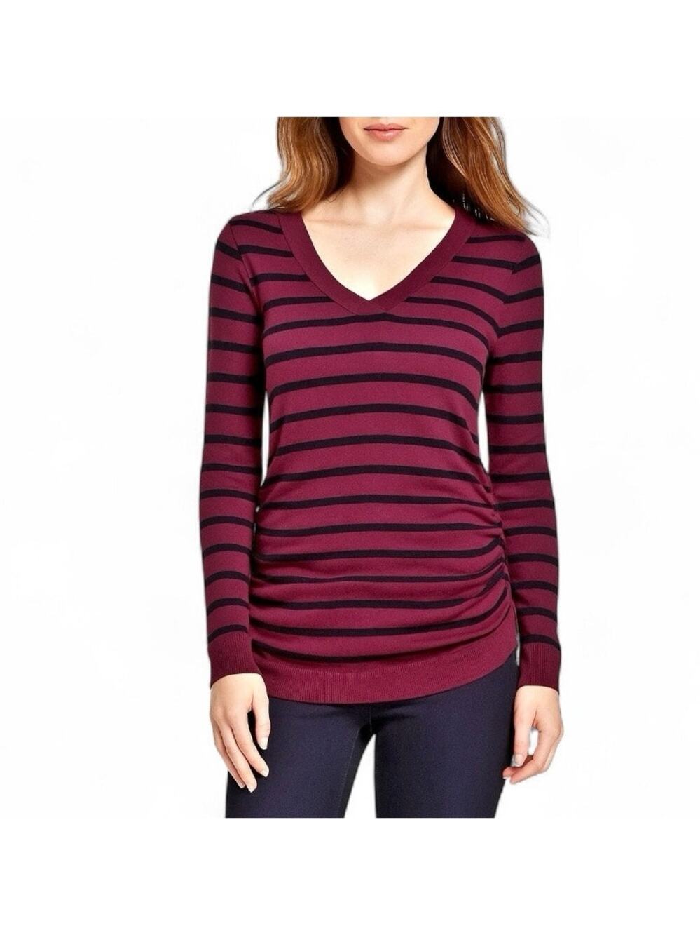 Lane Bryant purple black sweater 2022 V neck ruched long sleeve NWT 14 16 NEW